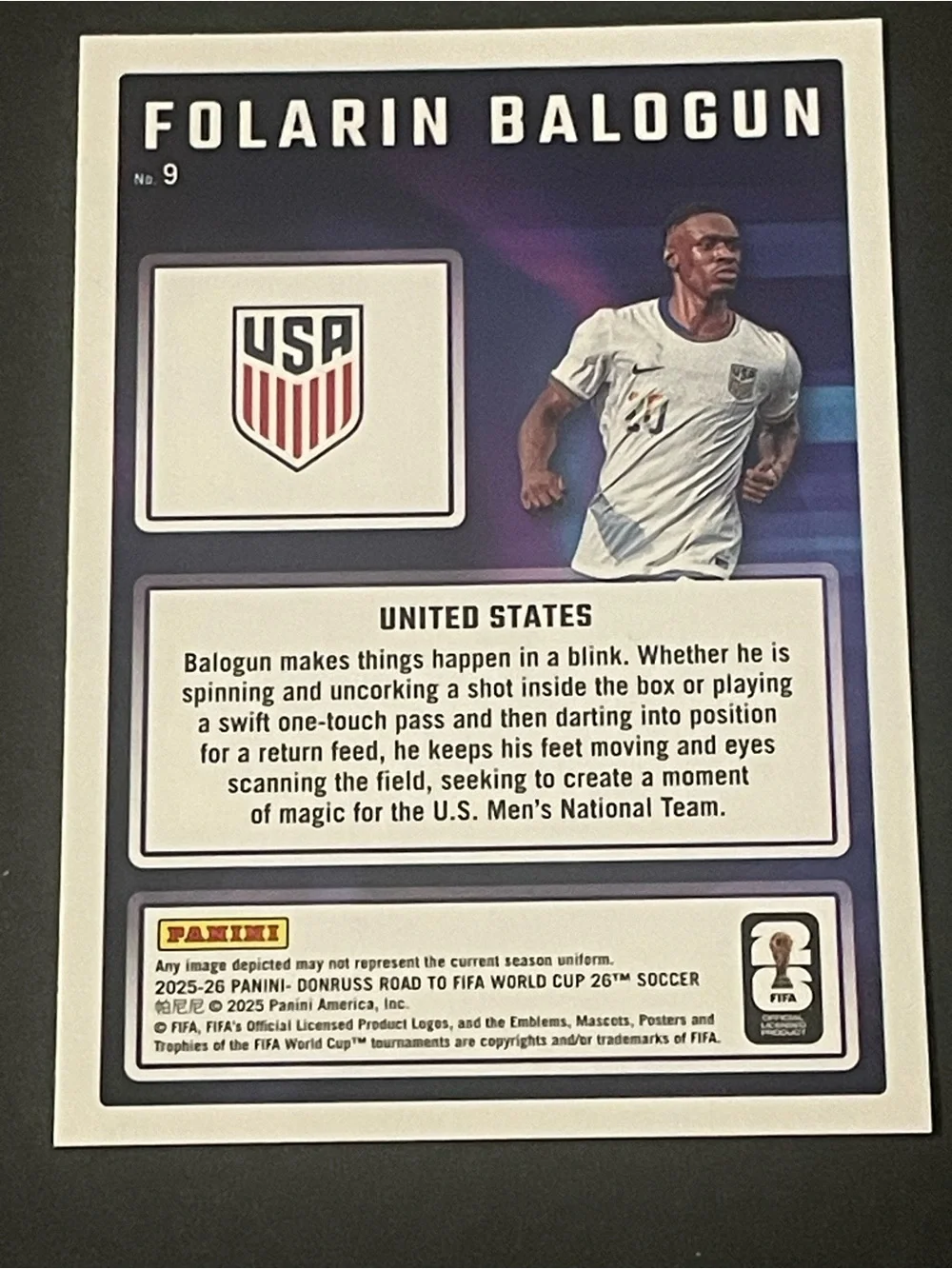 Panini 2025-26 Donruss Road to FIFA World Cup Magicians Folarin Balogun #9 USA